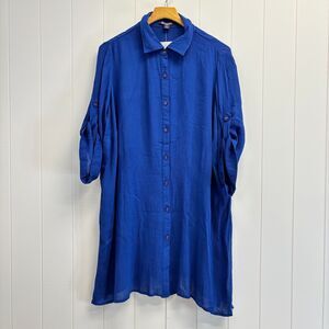 Roamans Women's Beachy Crinkled Shirt Dress Size 16W‎ Lagenlook Lightweight NWT